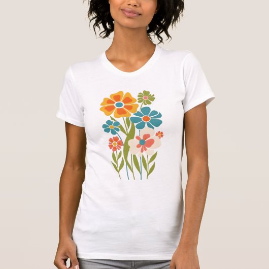 Retro Boho Bloem Illustratie T-shirt (Voorkant)
