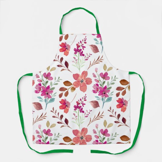 Retro Boho Bloem Motief Keuken Schort (Voorkant)