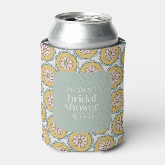Retro Boho Bloem Pastel Aangepaste Bruiloft Feest  Blikjeskoeler (Blikje Voorkant)