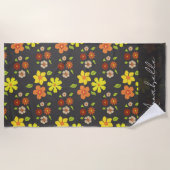 Retro Boho Bloem Patroon Gepersonaliseerd Strandlaken (Voorkant)