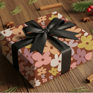 Retro Boho Bloem Power Patroon Cadeaupapier