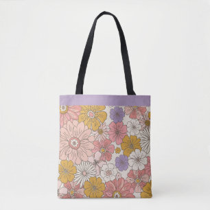 Retro Boho Bloem Tuin Grote Bureaumat Tote Bag