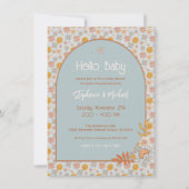 Retro Boho Bloemen Baby shower Jongensuitnodiging Kaart (Voorkant)