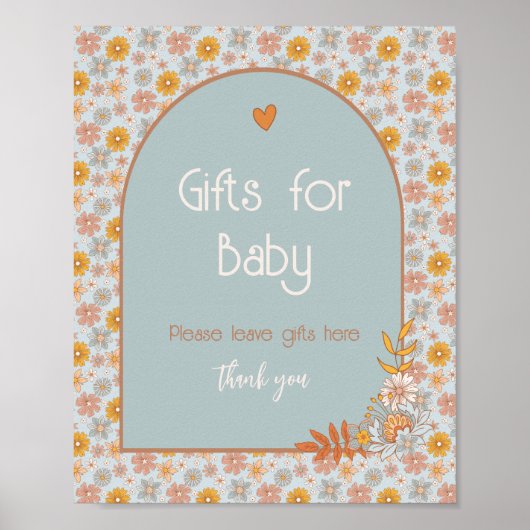 Retro Boho Bloemen Baby shower Tekens Poster (Voorkant)