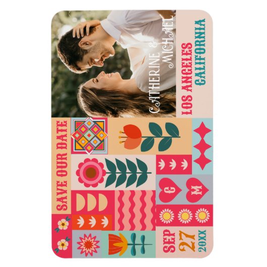 Retro Boho Bloemen Bold & Bright Save The Date Magneet (Verticaal)