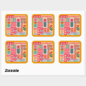 Retro Boho Bloemen Bold & Bright Save The Date Vierkante Sticker (Vel)