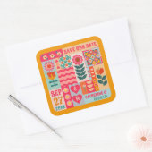 Retro Boho Bloemen Bold & Bright Save The Date Vierkante Sticker (Envelop)