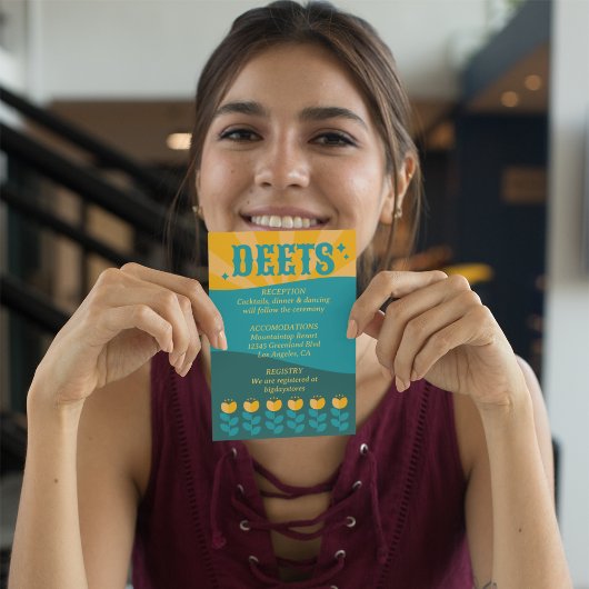 Retro Boho Bloemen Bold & Helder Lente Bruiloft Informatiekaartje