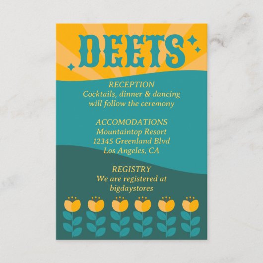 Retro Boho Bloemen Bold & Helder Lente Bruiloft Informatiekaartje (Voorkant)