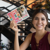 Retro Boho Bloemen Bold & Heldere Kleurrijke Bruil Bedankkaart