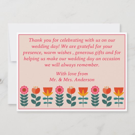 Retro Boho Bloemen Bold & Heldere Kleurrijke Bruil Bedankkaart (Achterkant)