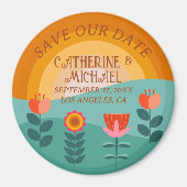 Retro Boho Bloemen Bold & Heldere Kleurrijke Bruil Magneet (Voorkant)