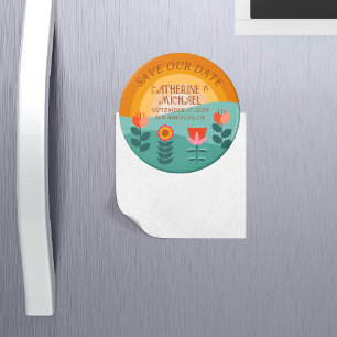 Retro Boho Bloemen Bold & Heldere Kleurrijke Bruil Magneet