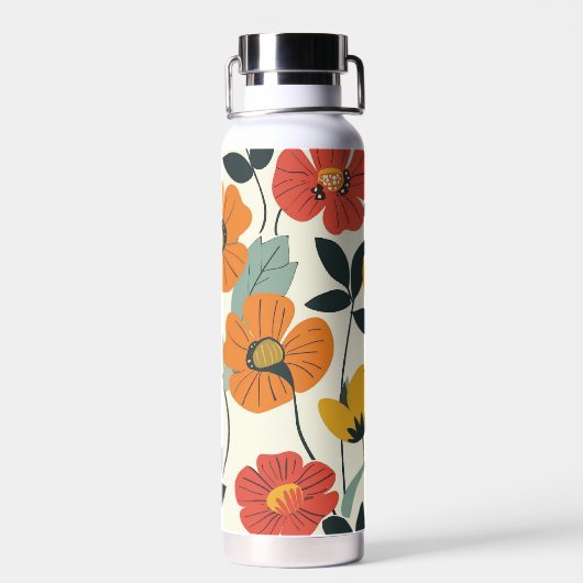 Retro Boho Bloemen Botanische Bloemen Patroon Waterfles (Achterkant)