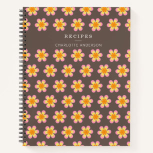 Retro Boho Bloemen Bruin Gepersonaliseerd Recept Notitieboek