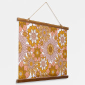 Retro Boho Bloemen Hout Top Wandtapijt Hangend Wandkleed (Gebogen)