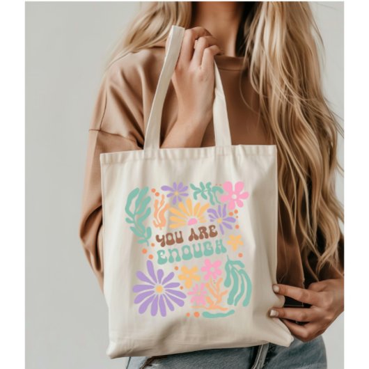 Retro Boho Bloemen Je bent genoeg geestelijke gezo Tote Bag