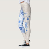 Retro Boho Bloemen Leggings voor Dames Blauwe Bloe (Links)