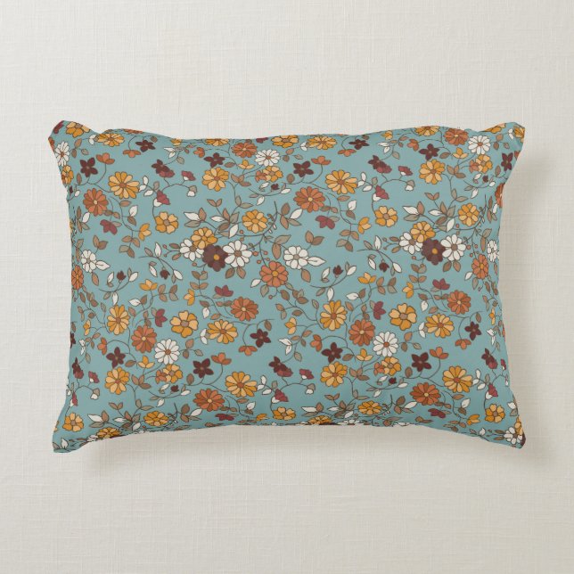 Retro boho bloemen patroon accent kussen (Voorkant)
