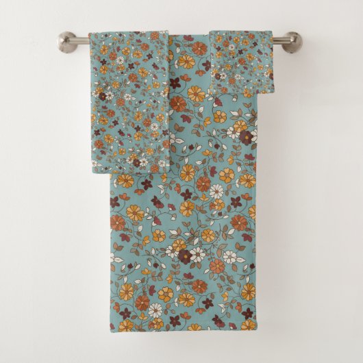 Retro boho bloemen patroon bad handdoek (Insitu)