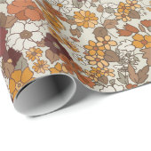 Retro boho bloemen patroon cadeaupapier (Rol Hoek)