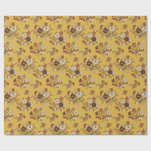 Retro boho bloemen patroon cadeaupapier (Vlak)