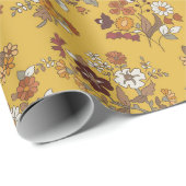 Retro boho bloemen patroon cadeaupapier (Rol Hoek)