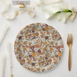Retro boho bloemen patroon papieren bordje