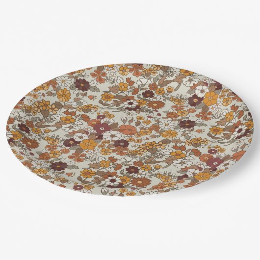 Retro boho bloemen patroon papieren bordje (Gekanteld)