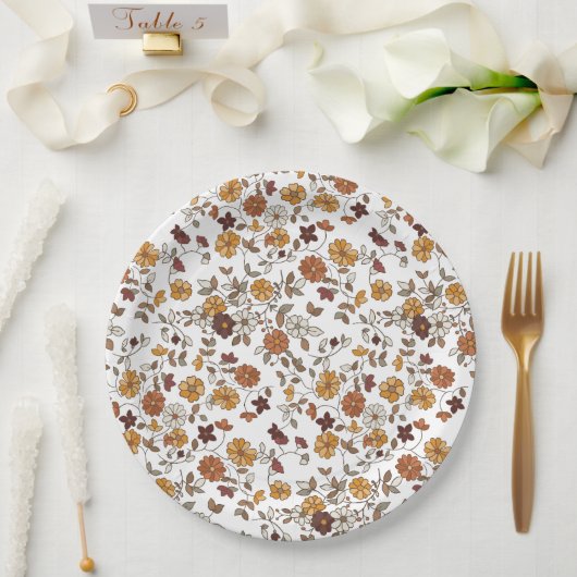 Retro boho bloemen patroon papieren bordje (Huwelijk)