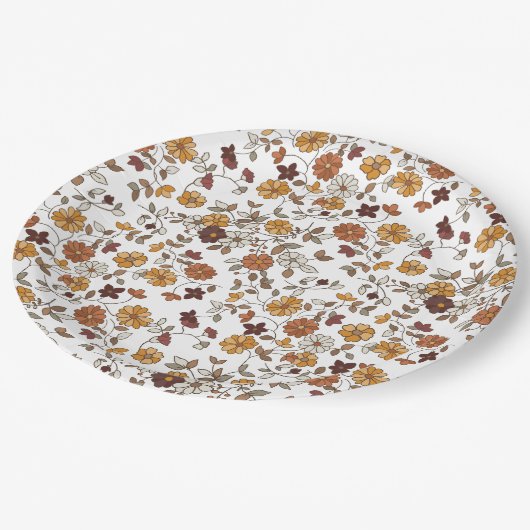 Retro boho bloemen patroon papieren bordje (Gekanteld)