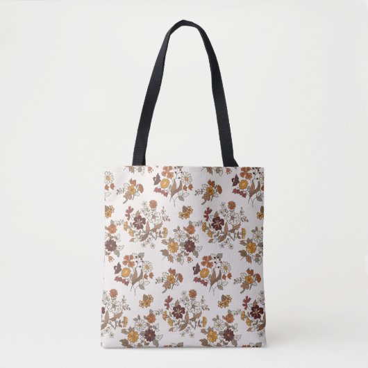 Retro boho bloemen patroon tote bag (Voorkant)