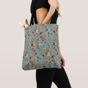 Retro boho bloemen patroon tote bag