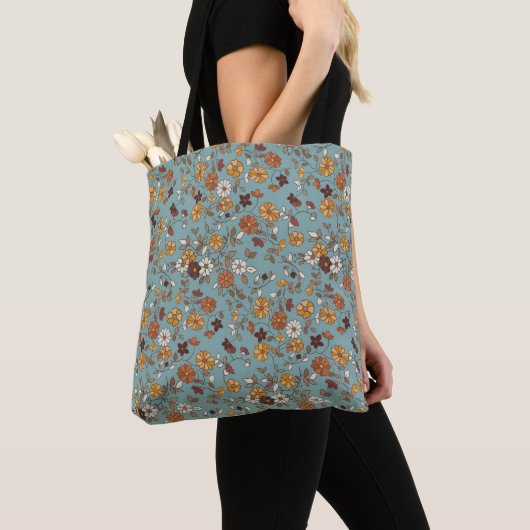 Retro boho bloemen patroon tote bag (Dichtbij)
