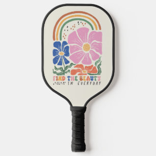 Retro Boho Bloemen Regenboog Inspiratie Quote Pickleball Paddle