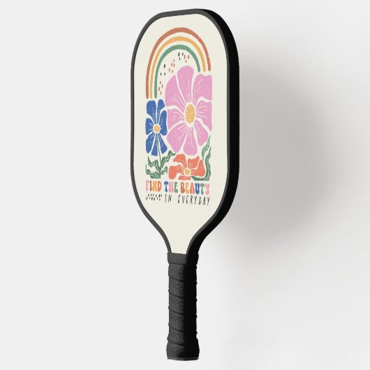 Retro Boho Bloemen Regenboog Inspiratie Quote Pickleball Paddle (Links)