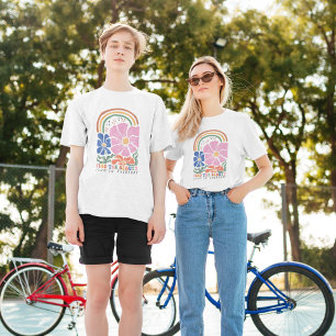 Retro Boho Bloemen Regenboog Inspiratie Quote T-shirt