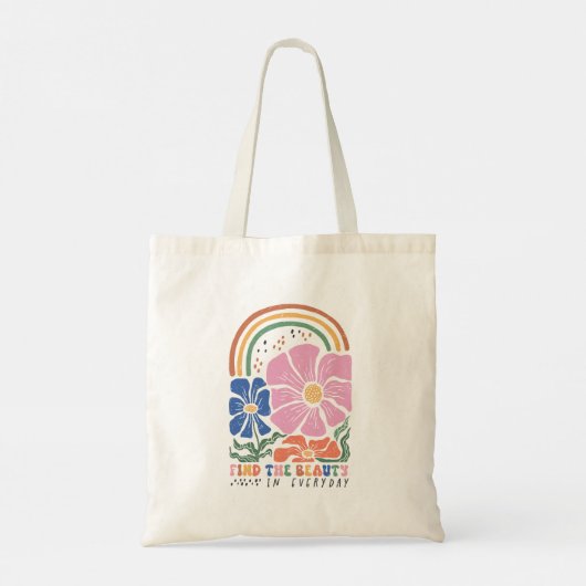 Retro Boho Bloemen Regenboog Inspiratie Quote Tote Bag (Achterkant)