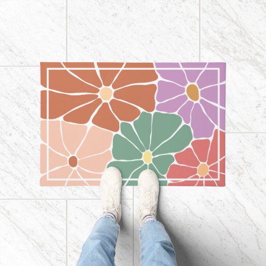 Retro Boho Bloemendecoratie Deurmat (Binnen)