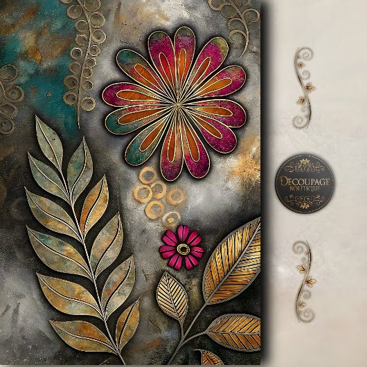Retro Boho Bloemendecoupage Tissuepapier