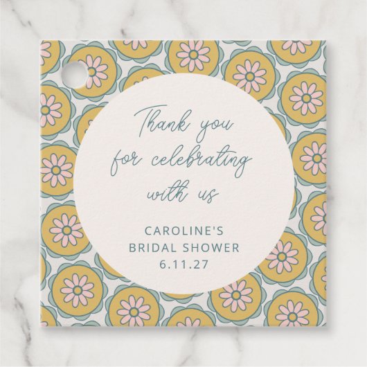 Retro Boho Bloemengeel Douane Shower Bedankt Bedankjes Labels (Voorkant)