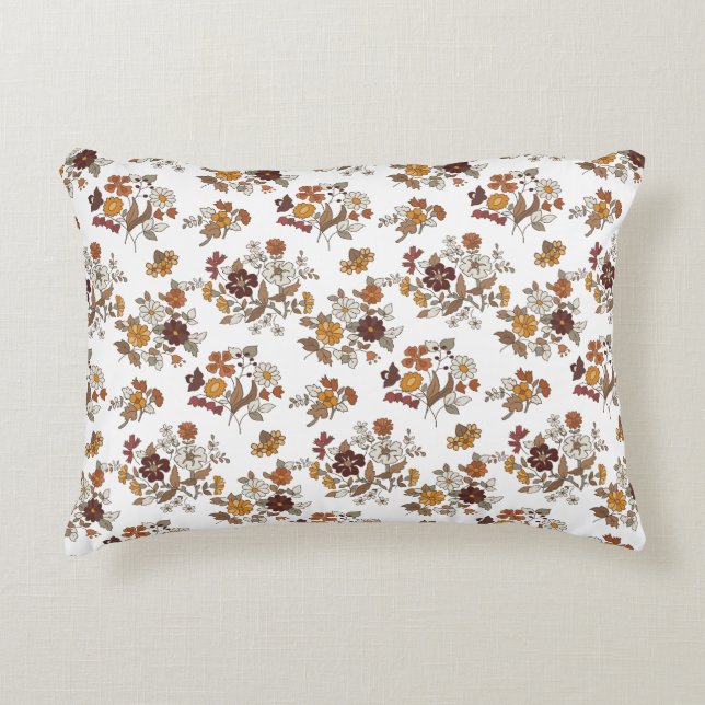 Retro Boho Bloemenpatroon  Accent Kussen (Voorkant)