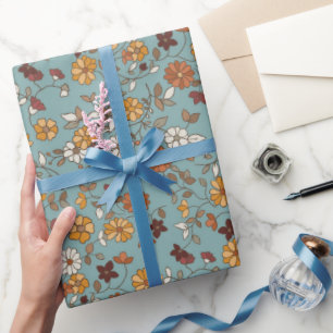 Retro Boho Bloemenpatroon Cadeaupapier