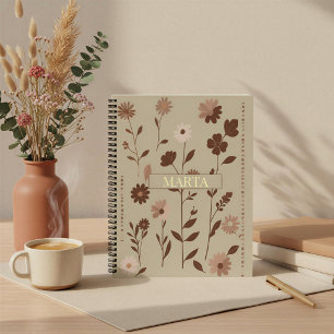 Retro Boho Bloemige Aangepaste Naam Notitieboek