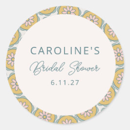 Retro Boho Bloemige Gele Huwelijks Bruiloftsshower Ronde Sticker