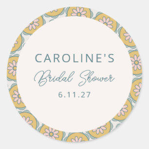 Retro Boho Bloemige Gele Huwelijks Bruiloftsshower Ronde Sticker