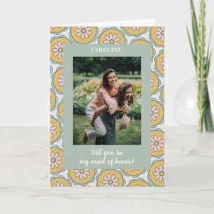 Retro Boho Bloemige Pastel Bruidsmeisje Foto Voors Kaart