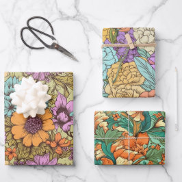 Retro Boho Bloemige Trouwdag Verjaardag Inpakpapier Vel
