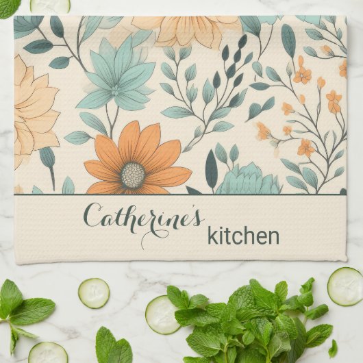 Retro Boho Bloemmotief op maat Theedoek (Gevouwen)