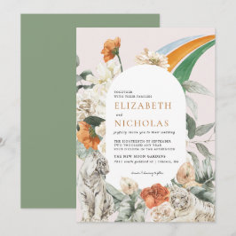Retro Boho Bloemrijke Botanische Bruiloft Kaart